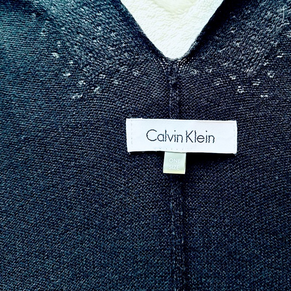 🌹Calvin Klein Open-front Knit Poncho w/Rhinestone Decor, One Size, Black/Silver - Picture 5 of 7